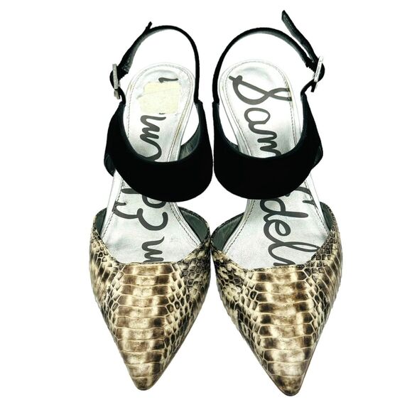 Sam Edelman Ola Slingback Pumps Womens 8.5M Ivory Black Snake Print Pointed Toe - Picture 5 of 16